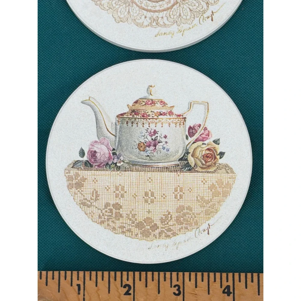 CoasterStone Sandy Lynam Clough Teapot Absorbent Stone Coasters Set of 4‎ Round